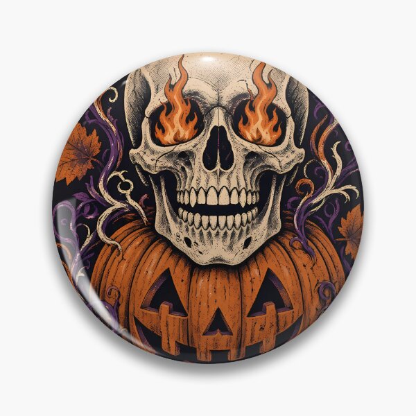 Item preview, Flaming Skull Pumpkin Vintage Screenprint Halloween Shirt designed and sold by Tomasz Raszka.