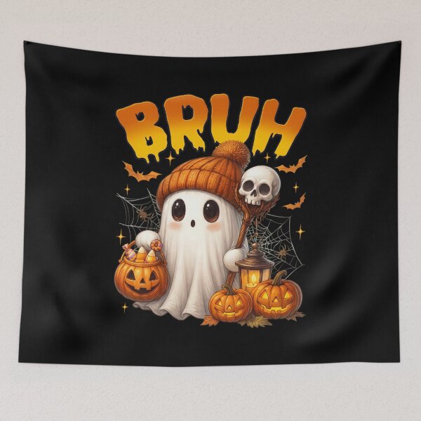 Item preview, Cute Ghost Bruh Halloween Beanie Pumpkin Skull designed and sold by GiaoCalonas.