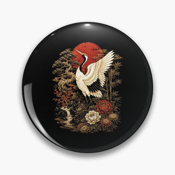 Item preview, Japanese Crane, Vintage Asian Bird Graphic, Red Sun Japanese Art , Floral Crane Nature Aesthetic designed and sold by AndeKJandera.