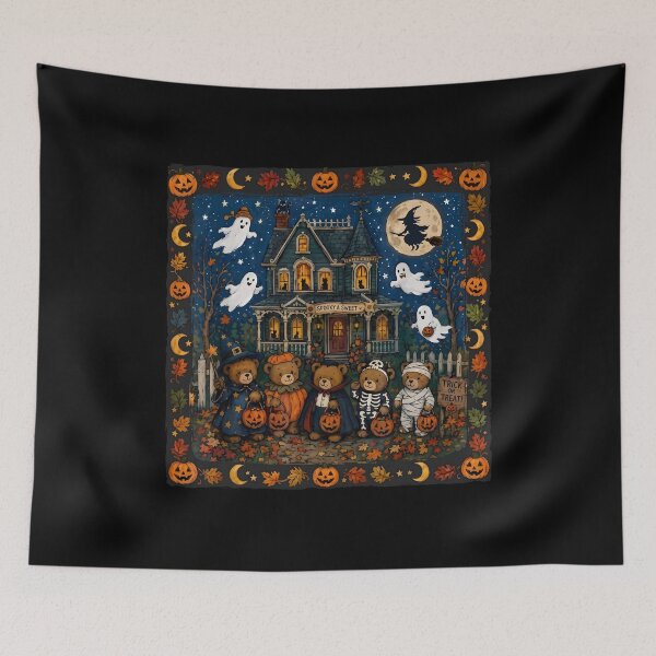 Item preview, Cute Halloween Bears Haunted House Trick or Treat Art designed and sold by GiaoCalonas.