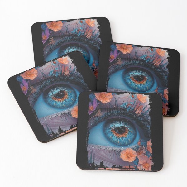 Item preview, Surreal Blue Eye with Orange Florals and Typography Graphic designed and sold by GrimNest.