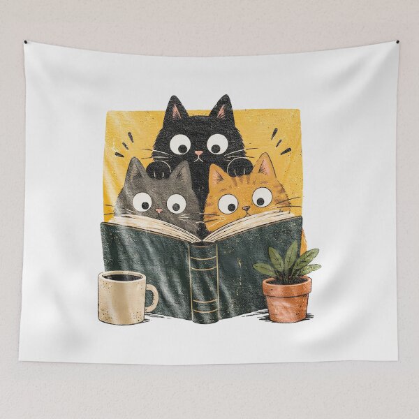 Item preview, Retro Curious Reading Cats, Book Lover Cat, Cozy Cottagecore Vintage  designed and sold by AndeKJandera.