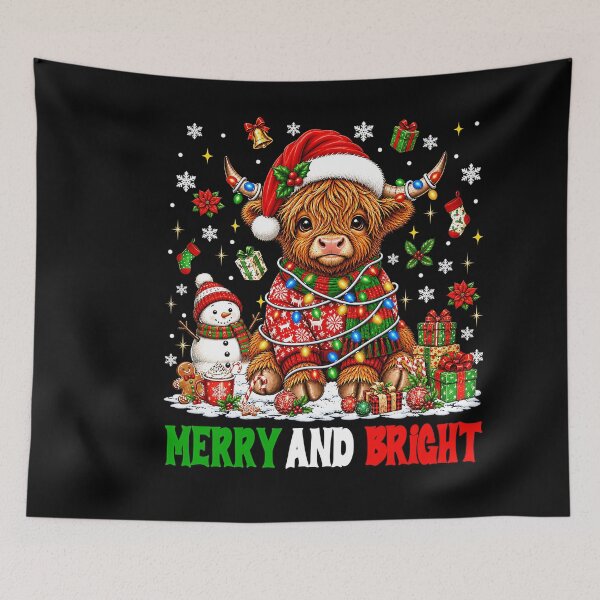 Item preview, Merry And Bright Christmas Highland Cow designed and sold by stershopepie.