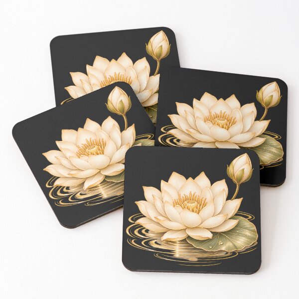Item preview, Golden Water Lily & Lotus Flower Illustration - Luxury Zen Botanical Art designed and sold by BumbleBloom7.