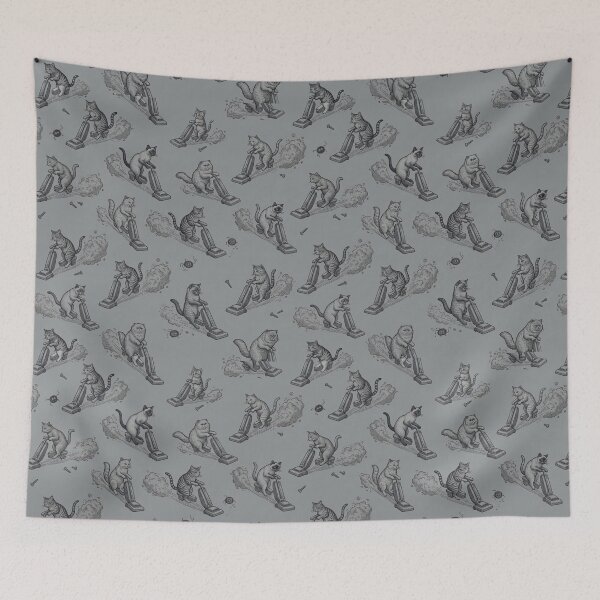 Item preview, Vacuum Biker Cat Seamless Pattern Funny Cat vs Vacuum Wild Pattern Gift designed and sold by FurRealStudioCo.