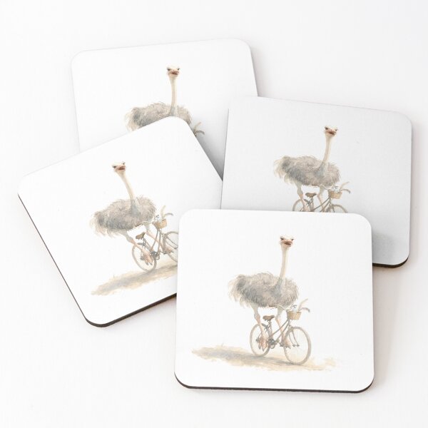 Item preview, Ostrich Riding Bicycle Watercolor Illustration designed and sold by DoodleMenagerie.