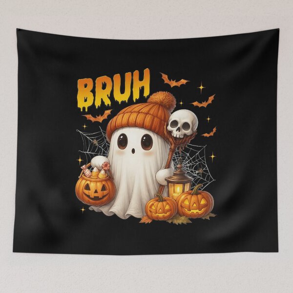 Item preview, Cute Ghost BRUH Halloween Orange Beanie Staff designed and sold by GiaoCalonas.