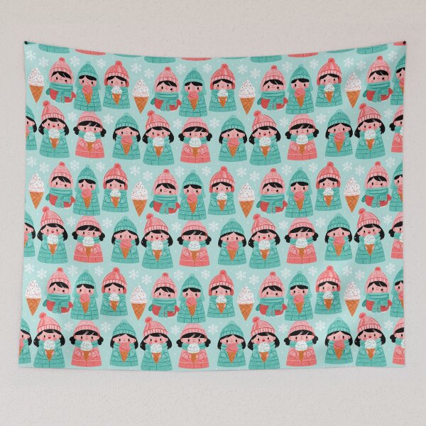 Item preview, Kawaii Winter Girls Ice Cream Cone Snowflakes Pattern designed and sold by NicolasGlowArt.