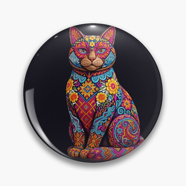 Item preview, Cute Folk Art Cat Embroidery Illustration designed and sold by  One City Two Children Studio.