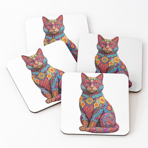 Item preview, Cute Folk Art Cat Embroidery Illustration designed and sold by  One City Two Children Studio.