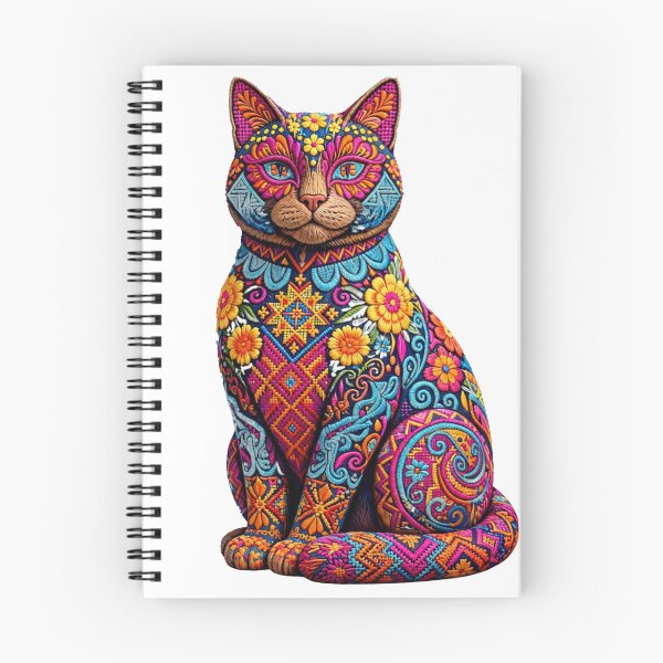 Item preview, Cute Folk Art Cat Embroidery Illustration designed and sold by One City Two Children Studio.