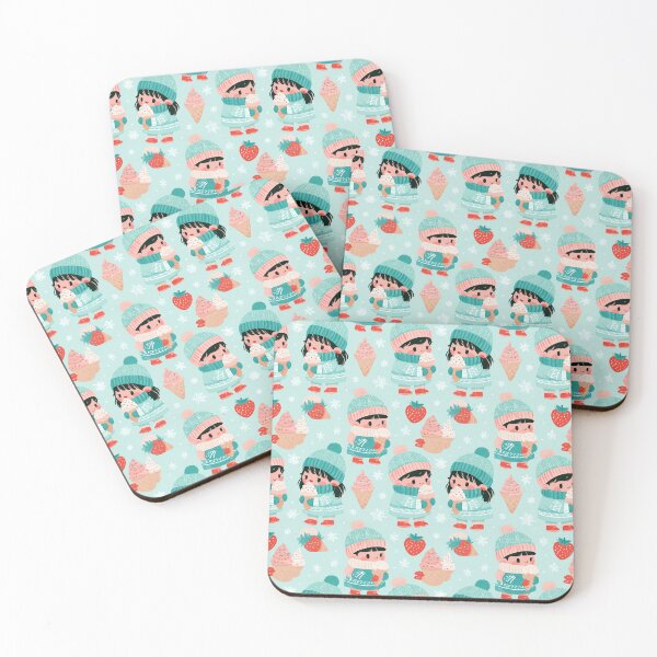 Item preview, Kawaii Winter Children Eating Ice Cream Cone Pattern designed and sold by NicolasGlowArt.