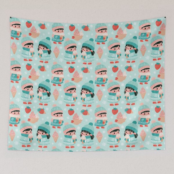 Item preview, Kawaii Winter Children Eating Ice Cream Cone Pattern designed and sold by NicolasGlowArt.
