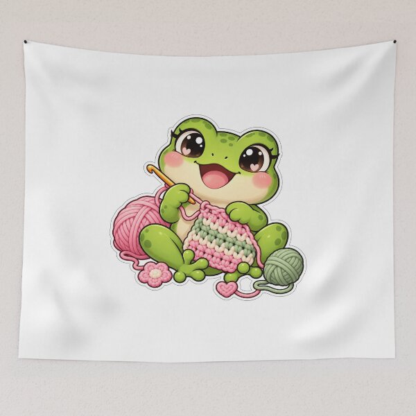 Item preview, Cute Crochet Frog with Pink Yarn designed and sold by BAAKSHOP.