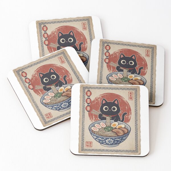 Item preview, Cute Black Cat Eating Ramen Japanese Vintage Art Print Ramen Lover designed and sold by Per My Last Nerve Studio.