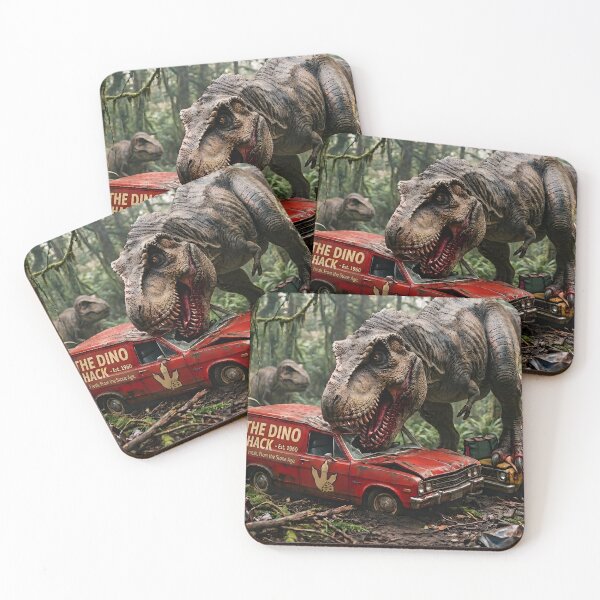 Item preview, The Dino Shack Retro Delivery Car Dinosaur Parody designed and sold by TeeBeeDesigns.