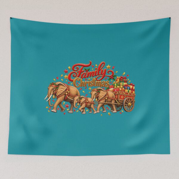 Item preview, Family Christmas – African Elephants Pulling a Gift Cart designed and sold by annenambiro.