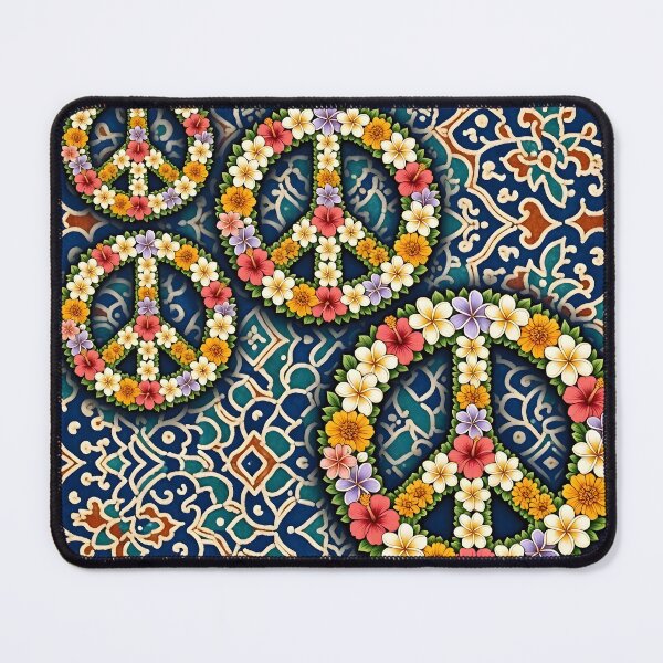 Item preview, Floral Peace Symbols on Batik Fabric Background designed and sold by Sybille-Yates.