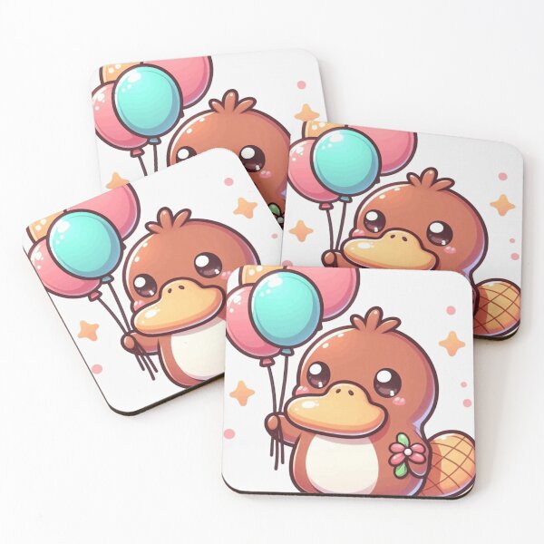 Item preview, Floating Joy - Cute Kawaii Platypus with Balloons Art designed and sold by ArtByKapil.