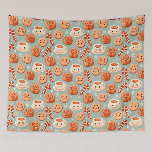 Item preview, Kawaii Winter Sweets Hot Cocoa Cinnamon Roll Pattern designed and sold by NicolasGlowArt.