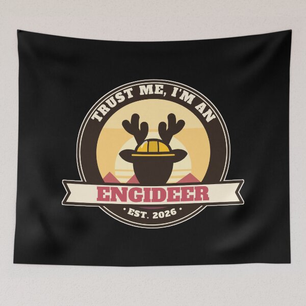 Item preview, Trust Me, I'm an Engideer - Retro Sunset Deer Badge - Black Background designed and sold by SailWolf--.