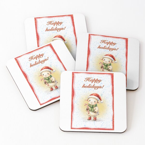 Item preview, Christmas Lamb in Santa Hat with Candy Cane and Happy Holidays Greeting designed and sold by SweetLilith.