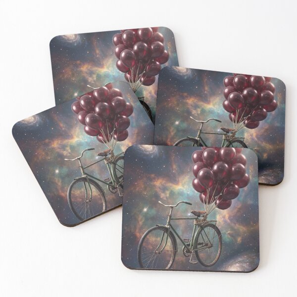 Item preview, Cosmic Bicycle and Red Balloons Pop Surrealism Galaxy Wall Art designed and sold by Rain-Road.