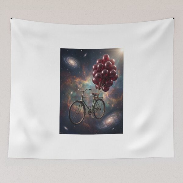 Item preview, Cosmic Bicycle and Red Balloons Pop Surrealism Galaxy Wall Art designed and sold by Rain-Road.