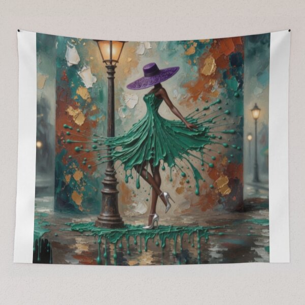 Item preview, Dancing Woman in Emerald Dress by a Street Lamp designed and sold by aliyehc.