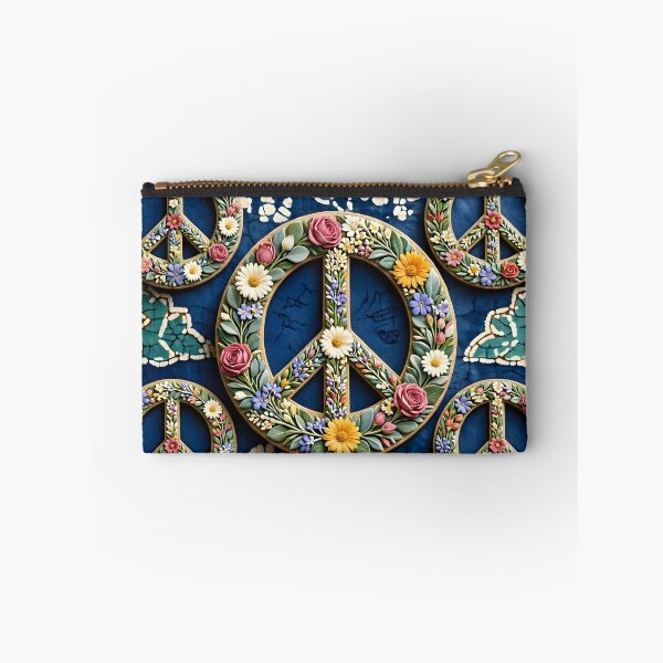 Item preview, Floral Peace Symbols on Batik Fabric Background designed and sold by Sybille-Yates.