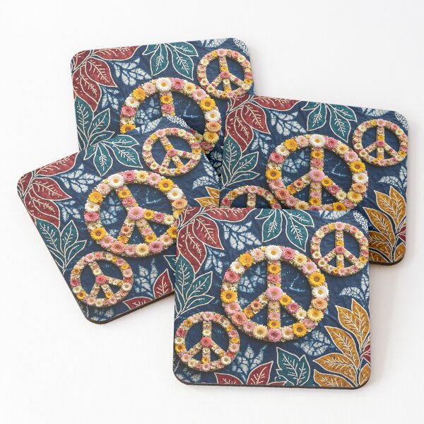 Item preview, Floral Peace Symbols on Batik Fabric Background designed and sold by Sybille-Yates.