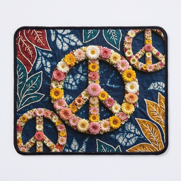 Item preview, Floral Peace Symbols on Batik Fabric Background designed and sold by Sybille-Yates.