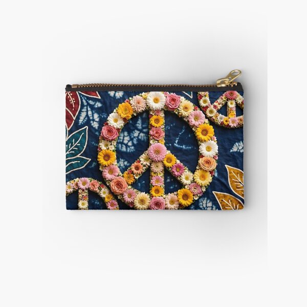 Item preview, Floral Peace Symbols on Batik Fabric Background designed and sold by Sybille-Yates.