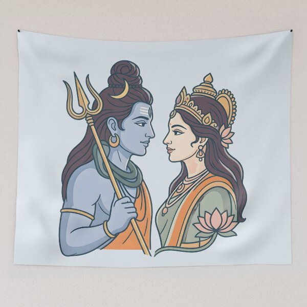 Item preview, Shiva Parvati Pastel Line Art Illustration designed and sold by hutofdesigns.
