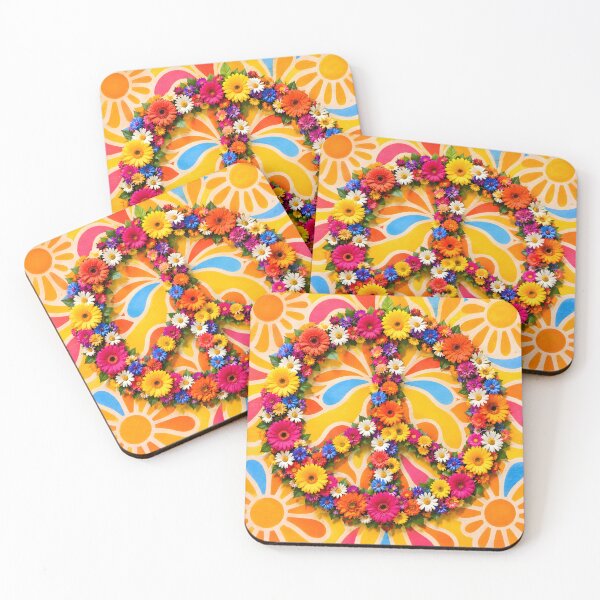 Item preview, Floral Peace Symbols on Sunny Fabric Background designed and sold by Sybille-Yates.
