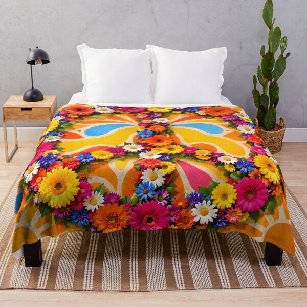 Item preview, Floral Peace Symbols on Sunny Fabric Background designed and sold by Sybille-Yates.