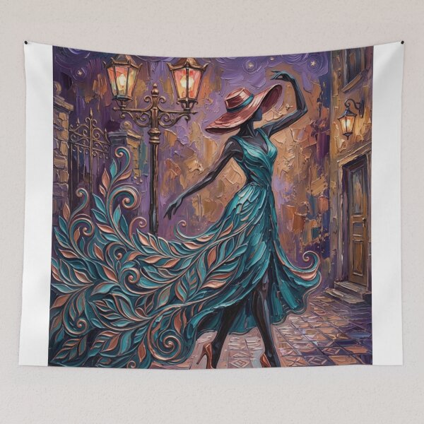 Item preview, Woman in Teal Dress Dancing Under Starry Sky designed and sold by aliyehc.