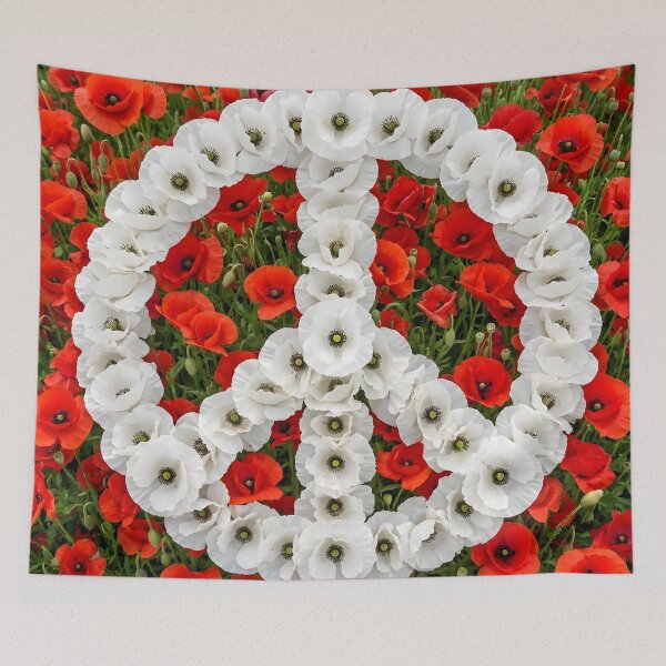 Item preview, White Poppy Peace Symbol on Field of Red Poppies designed and sold by Sybille-Yates.