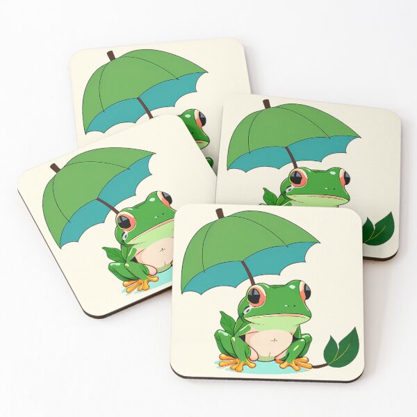 Item preview, Cute Green Frog Holding Leaf Umbrella designed and sold by Alldesign10.