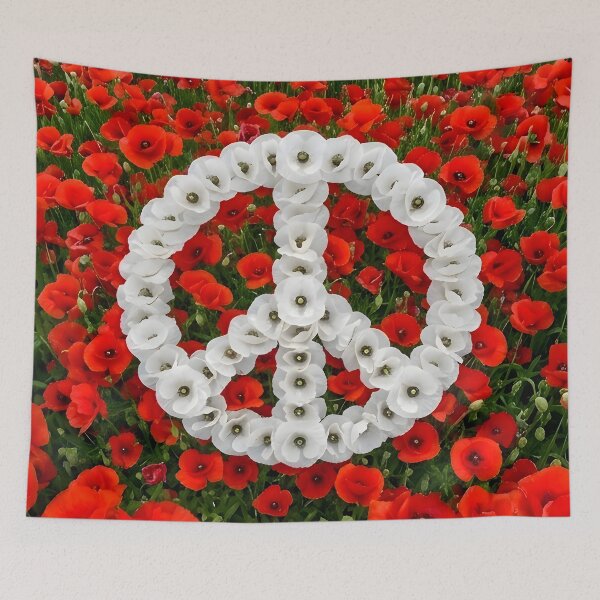 Item preview, White Poppy Peace Symbol on Field of Red Poppies designed and sold by Sybille-Yates.
