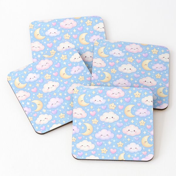 Item preview, Kawaii Clouds Moon Stars Pastel Sky Seamless Pattern designed and sold by ShivCraft Studio.