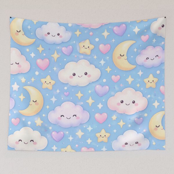 Item preview, Kawaii Clouds Moon Stars Pastel Sky Seamless Pattern designed and sold by Shivora Studio.