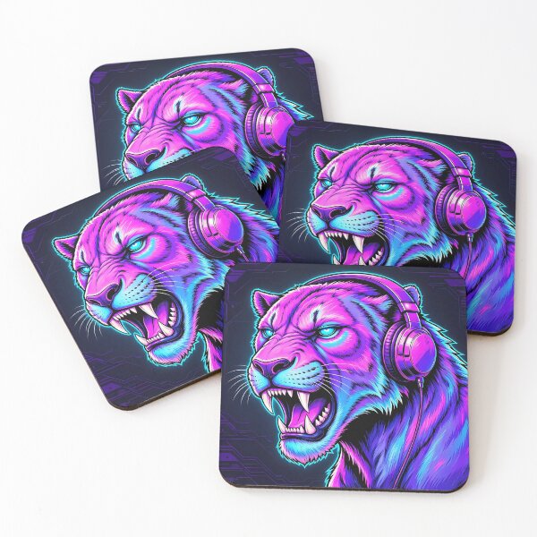 Item preview, Sabertooth Cyberpunk with Neon Headphones – Neon Dino Design designed and sold by CyberGlow Designs.