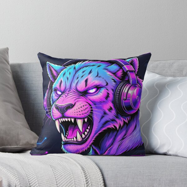 Item preview, Sabertooth Cyberpunk with Neon Headphones (Variant 2) – Neon Dino Design designed and sold by CyberGlow Designs.