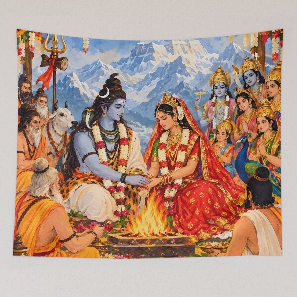 Item preview, Shiva Parvati Wedding Ceremony Painting designed and sold by hutofdesigns.
