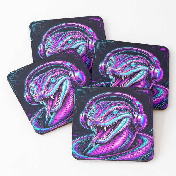 Item preview, Titanboa Cyberpunk with Neon Headphones – Neon Dino Design designed and sold by CyberGlow Designs.