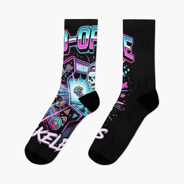 Item preview, Neon Skeleton Twins Playing Arcade Games in Retro 80s Pixel Art Style designed and sold by ArcaneArtistry.