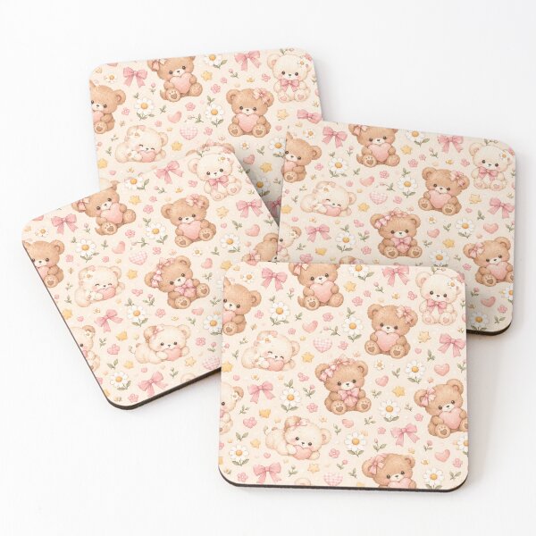 Item preview, Cute Teddy Bear Pink Hearts Daisy Seamless Pattern designed and sold by Shivora Studio.