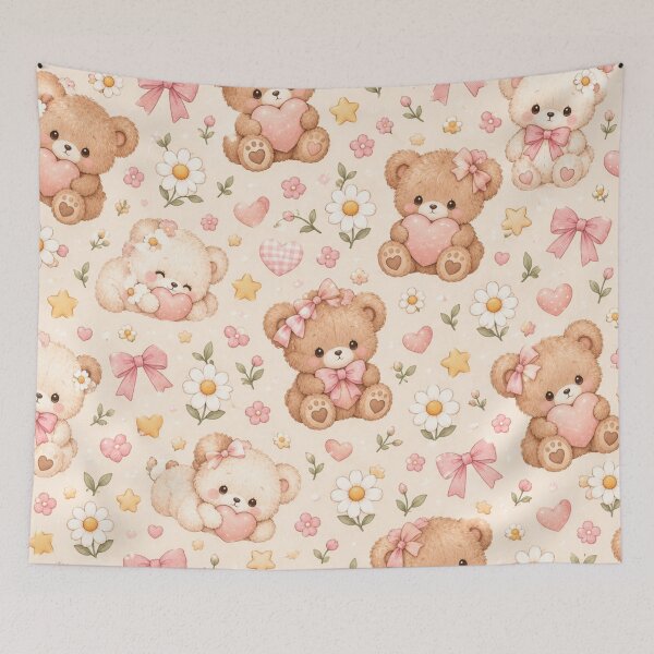 Item preview, Cute Teddy Bear Pink Hearts Daisy Seamless Pattern designed and sold by Shivora Studio.