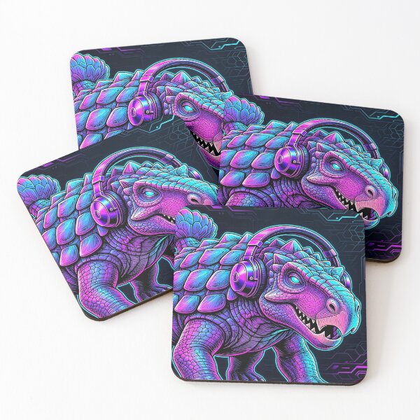Item preview, Ankylosaurus Cyberpunk with Neon Headphones – Neon Dino Design designed and sold by CyberGlow Designs.